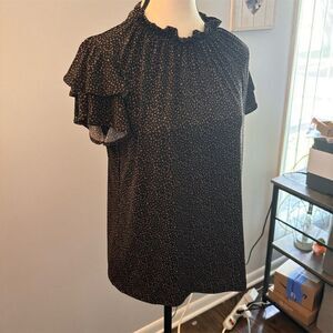 Adrianna Papell Women's Black Polka Dot Ruffle Sleeve Blouse Size M